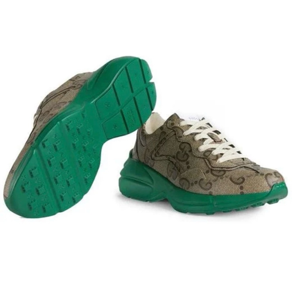 Gucci Beige GG Monogram Sneaker with Green Platform Sole - Picture 5 of 10